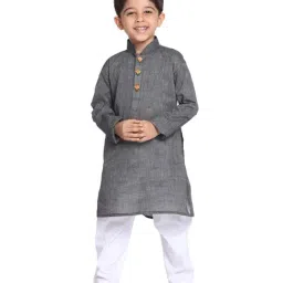 VASTRAMAY Kids Black & White Cotton Self Pattern Kurta Set-4