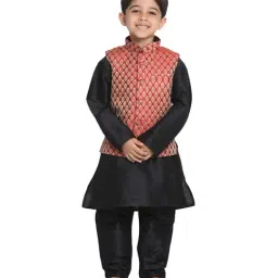 VASTRAMAY Kids Maroon & Gold Self Pattern Kurta Set-image-80