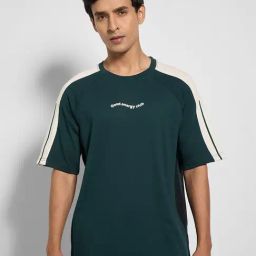Ajile By Pantaloons Green Relaxed Fit Colour Block T-Shirts-image-16
