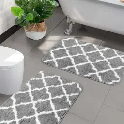 Saral Home Grey & White Microfibre Bathmats - Set of 2-image-97