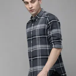 The Bear House Grey Cotton Slim Fit Checks Shirt-image-11