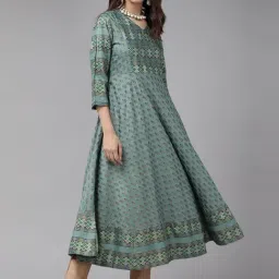 YASH GALLERY Green Printed A Line Kurta-15
