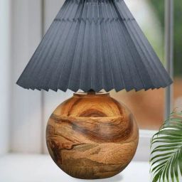 Homesake Grey Wood Rustic Round Table Lamp with Shade-40