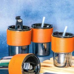 Goodhomes Transparent & Orange Glass Sipper (0.435 L) - Set of 4-image-3