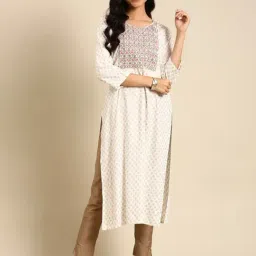 showoffff SHOWOFF Off-White Cotton Embroidered Straight Kurta-picture-32