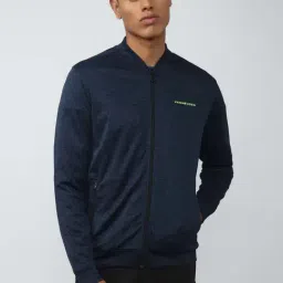 Van Heusen Flex Navy Blue Regular Fit Printed Bomber Jacket-image-36