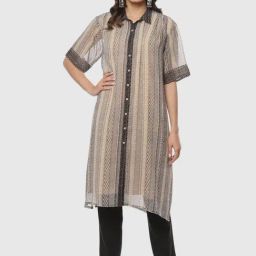 Biba Beige Printed Straight Kurta With inner-image-27