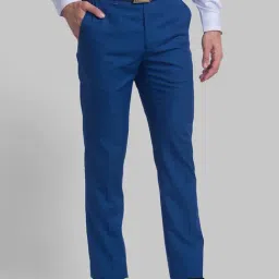 Raymond Blue Regular Fit Checks Trousers-image-46