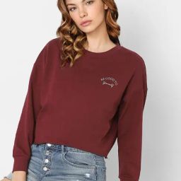 Only Maroon Cotton Graphic Print Sweatshirt-image-26