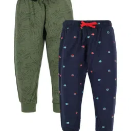 Plum Tree Kids Navy & Green Cotton Printed Joggers (Pack of 2)-image-0