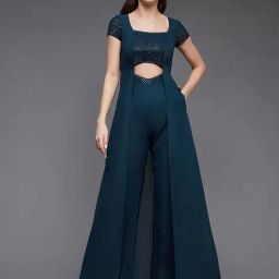 Miss Chase Teal Georgette Embellished Jumpsuit-image-50