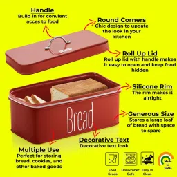 HAZEL Red Galvanized Metal Bread Box with Handle Lid (4.1L) image 3