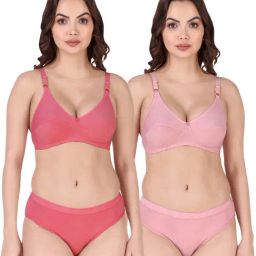 AROUSY Pink Cotton Bra Panty Set - Pack Of 2-picture-18