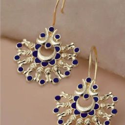 Karatcart Gold-Plated Blue Meena Drop Earrings for Women-image-8
