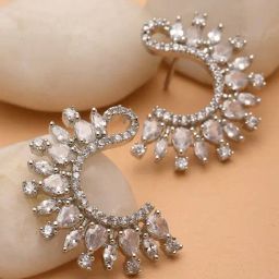 Karatcart Silver-Plated Cubic Zirconia Stud Earrings for Women-9