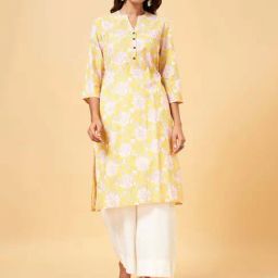 Rangmanch by Pantaloons Yellow Printed Straight Kurta-17