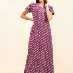 Sweet Dreams Wine Cotton Printed Nighty-image-12