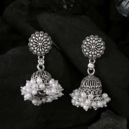 NVR Silver Toned Dome Shaped Jhumki earrings for Women-56
