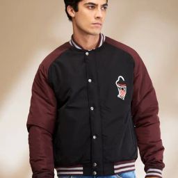 Being Human Black Regular Fit Colour Block Bomber Jacket-image-45