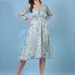 Crimsoune Club Green Polyester Printed Midi Dress-image-38