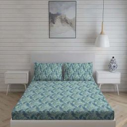 Living Scapes by Pantaloons Blue King Flat Bedsheet Set-image-49