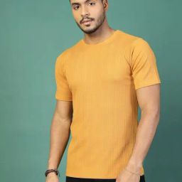 Rigo Light Brown Cotton Slim Fit Striped T-Shirt-picture-19