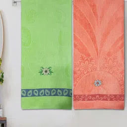 ANA Green & Red 2 Printed Cotton 350 GSM Bath Towel-image-99