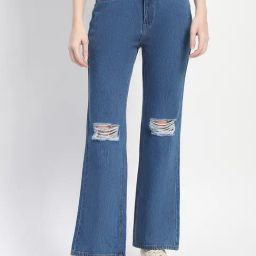 MADAME Blue Cotton Distressed High Rise Jeans-picture-8