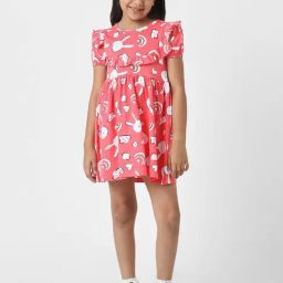 Nauti Nati Girls Red Cotton Graphic Regular Fit Dress-picture-45