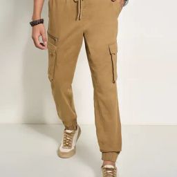 People By Pantaloons Brown Cotton Regular Fit Joggers-image-7