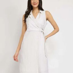 FableStreet White Striped Casual dress-image-82