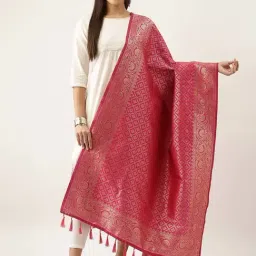 Silk Land Pink Woven Pattern Dupatta-picture-34