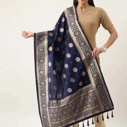 Silk Land Navy Woven Pattern Dupatta-picture-7