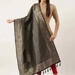 Silk Land Black Woven Pattern Dupatta-picture-27