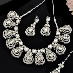 VOJ Silver Plated CZ Studded Jewellery Set-image-68