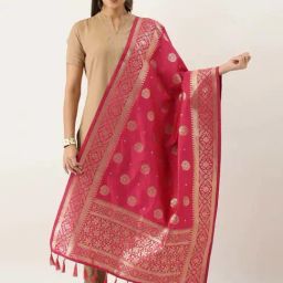 Silk Land Pink Woven Pattern Dupatta-picture-19