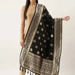 Silk Land Black Woven Pattern Dupatta-picture-43