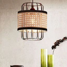 Homesake Collection Woven Rattan Cane Webbing Natural 12" Pendant Light-picture-44