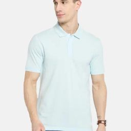 Octave Sky Blue Cotton Regular Fit Polo T-Shirt-image-7