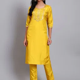 BANJANAN Women Ethnic Motifs Embroidered Regular Mirror Work Kurta with Trousers-picture-1
