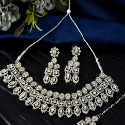 VOJ Silver Plated AD Stone Studded Jewellery Set-image-41