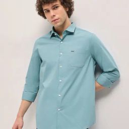 The Bear House Blue Cotton Tailored Fit Solid Formal Shirt-image-21