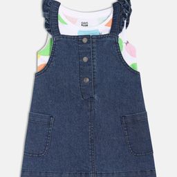 MINI KLUB Girls Sleeveless Pure Cotton Denim Dungarees With T-Shirt-image-35
