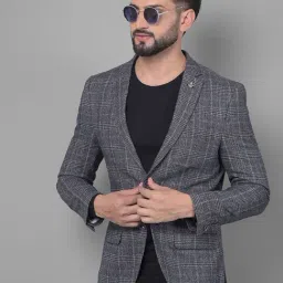 Crimsoune Club Grey Slim Fit Checks Blazer-image-96