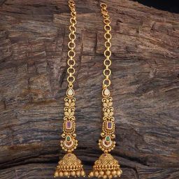 Kushal's Fashion Jewellery Ruby Green Gold Polished Antique Earring for Women-picture-1