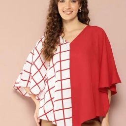 Qurvii Red & White Color-Block Top-0