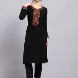 Monte Carlo Black Wool Blend Embroidered Full Sleeve Kurti-image-18