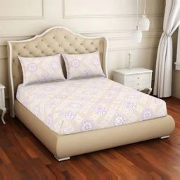 Welspun Abstract Violet 150 TC Cotton Double Bed Sheet with 2 Pillow Covers-0