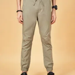 People by Pantaloons Sage Green Cotton Regular Fit Joggers-image-28