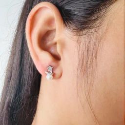 Arte Jewels 925 Sterling Silver CZ Stone Pearls Stud Earrings for Women-image-22